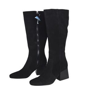 Aqua College Women Tori Waterproof Black Suede Knee-High Boots 10M Side Zipper